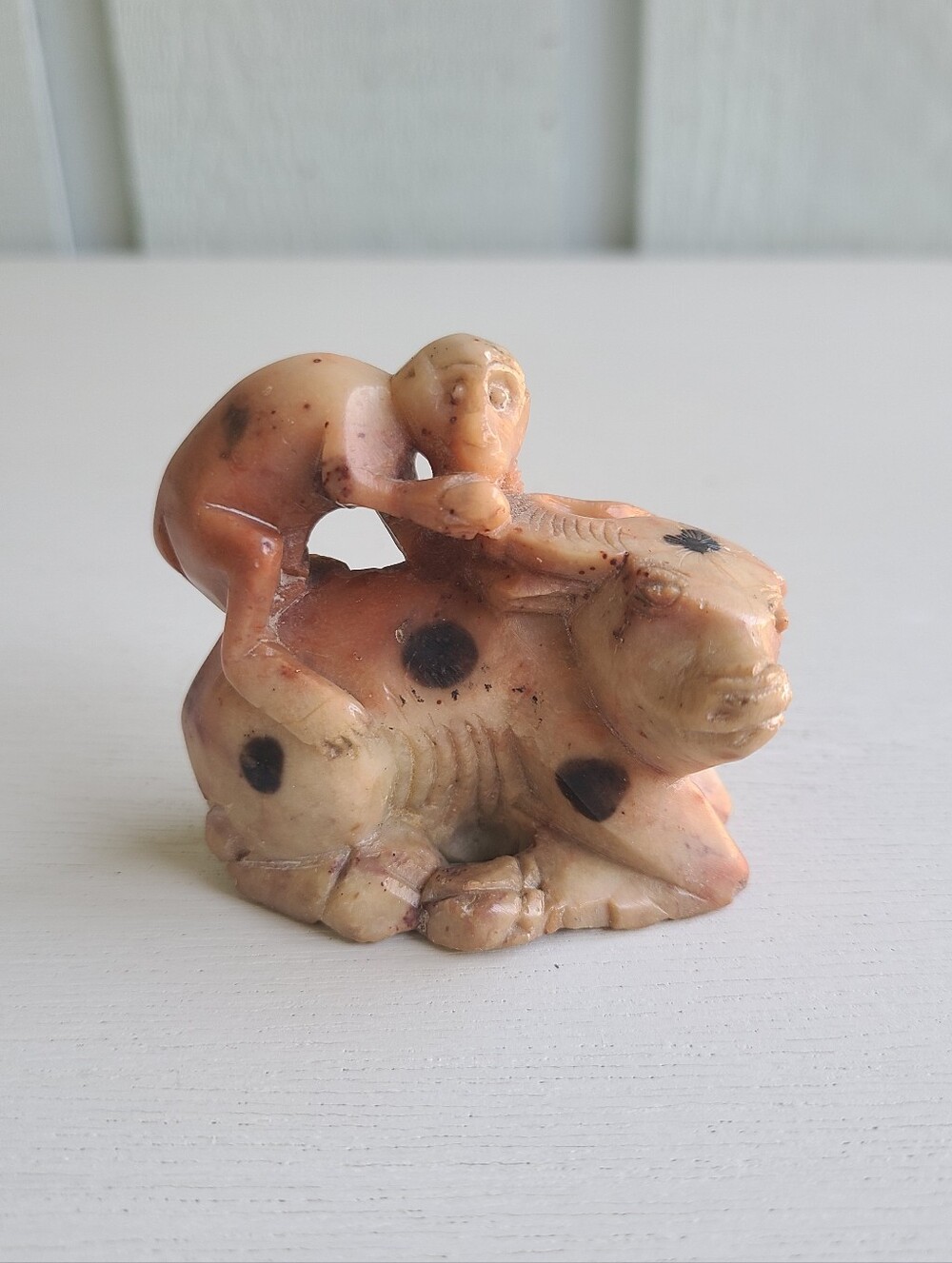 Vintage Chinese Monkey and Water Buffalo Soapstone Carving